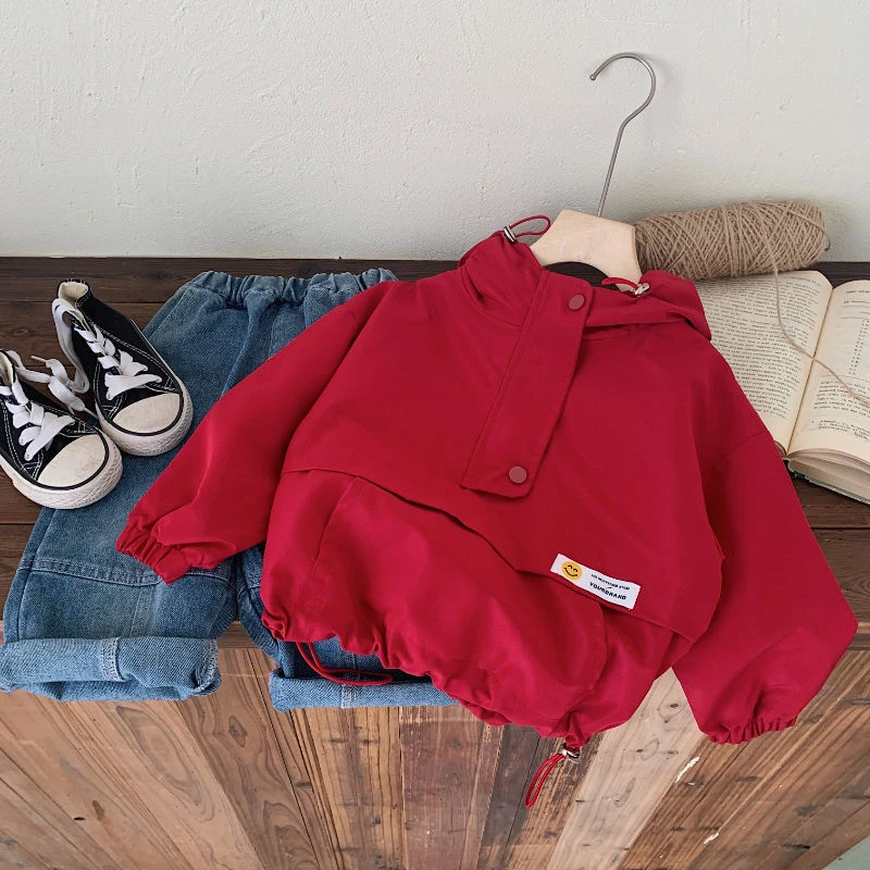 儿童洋气套头冲锋衣外套2025秋男童春秋帅气上衣小童宝宝潮酷外衣