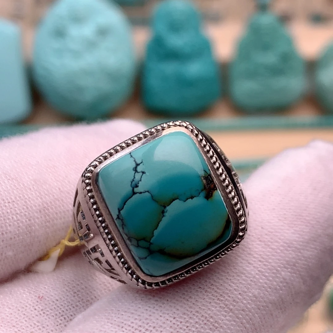 银S925镶嵌绿松石珠宝奇石花*精