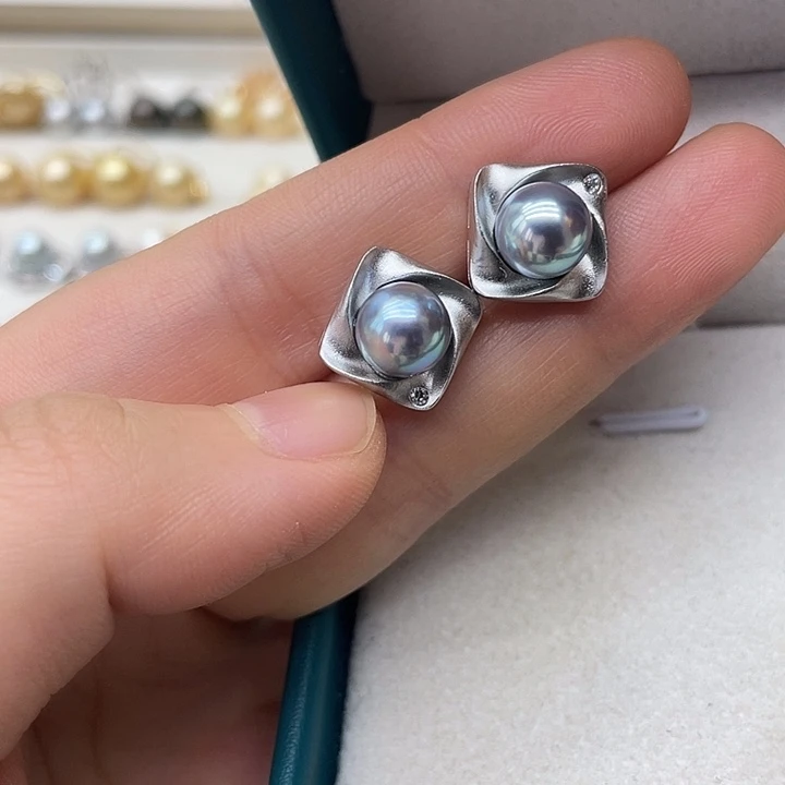 银S925镶嵌海水珍珠耳饰