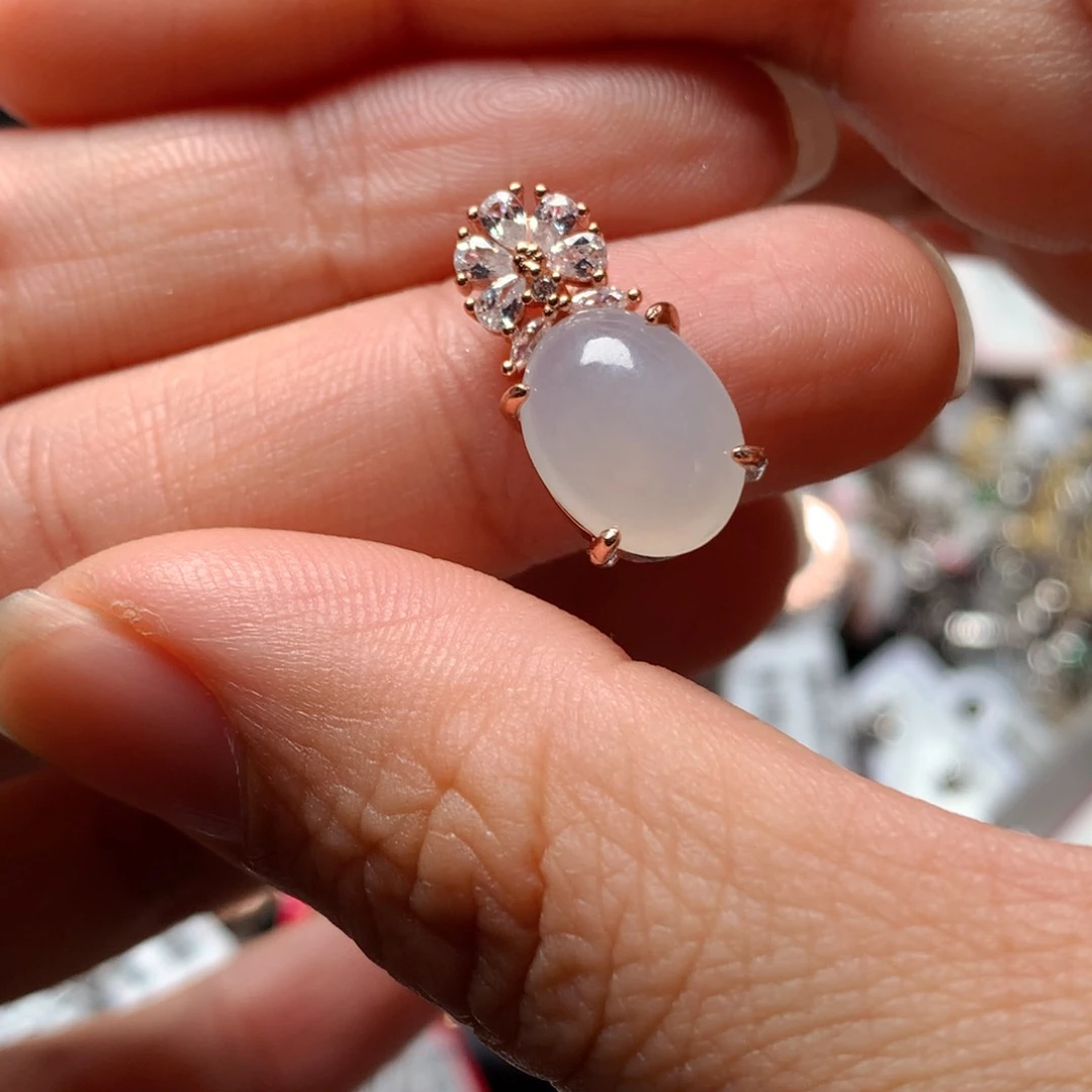 翡翠戒指银S925镶嵌天然翡翠吊坠