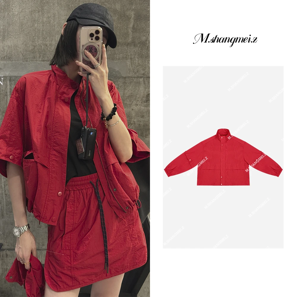 M.SHANGMEI.Z/沐熙【明媚女主】美大哥红色运动风短外套X0573689