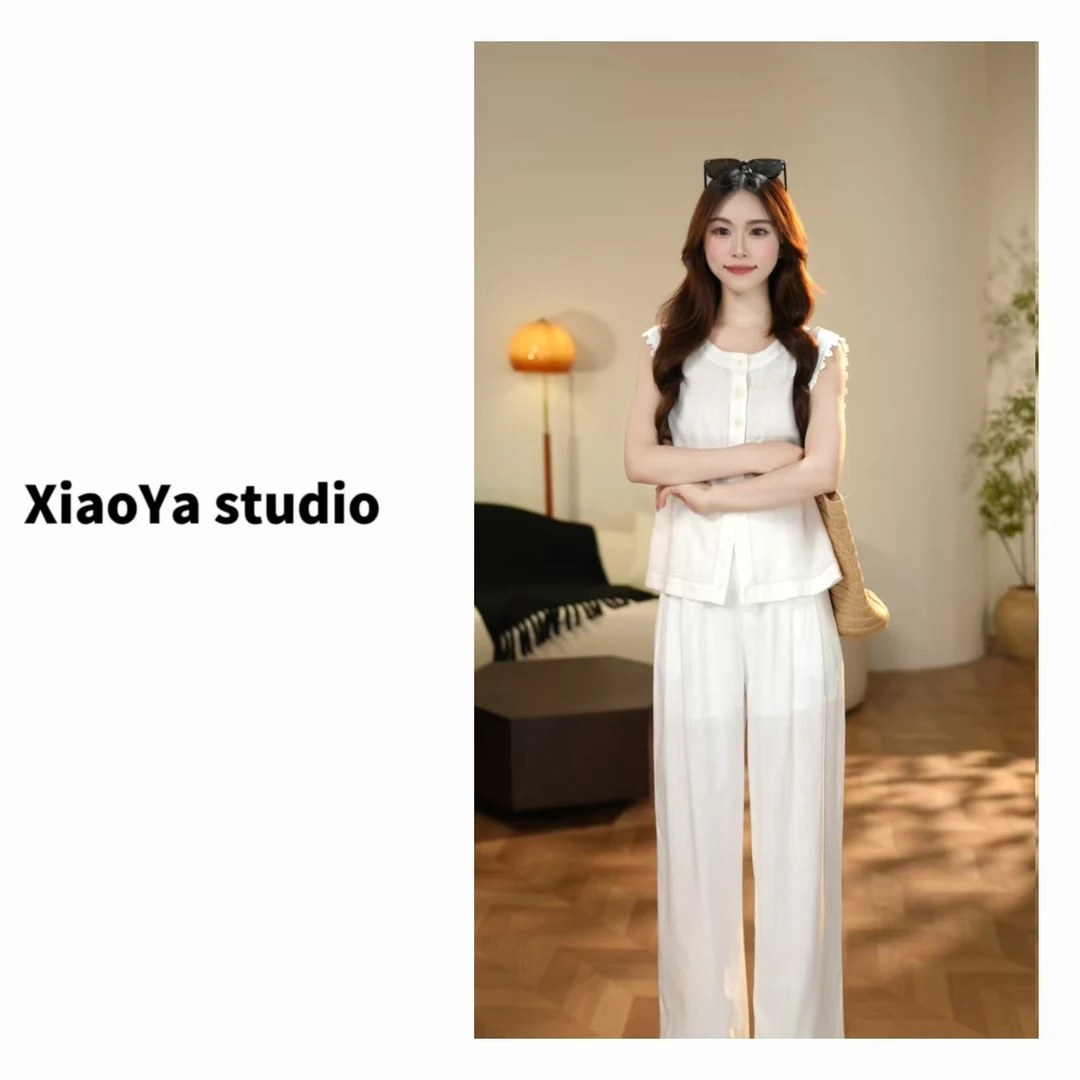 888051  气质无袖背心女夏季新款宽松显瘦马甲+裤子套装