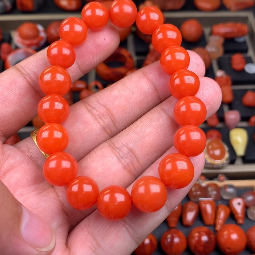 南红玛瑙未镶嵌保山辣椒红手串11+