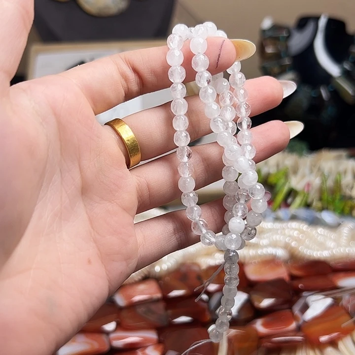 玛瑙/玉髓合金珠宝半成品j267 6m 白水晶小米珠一条