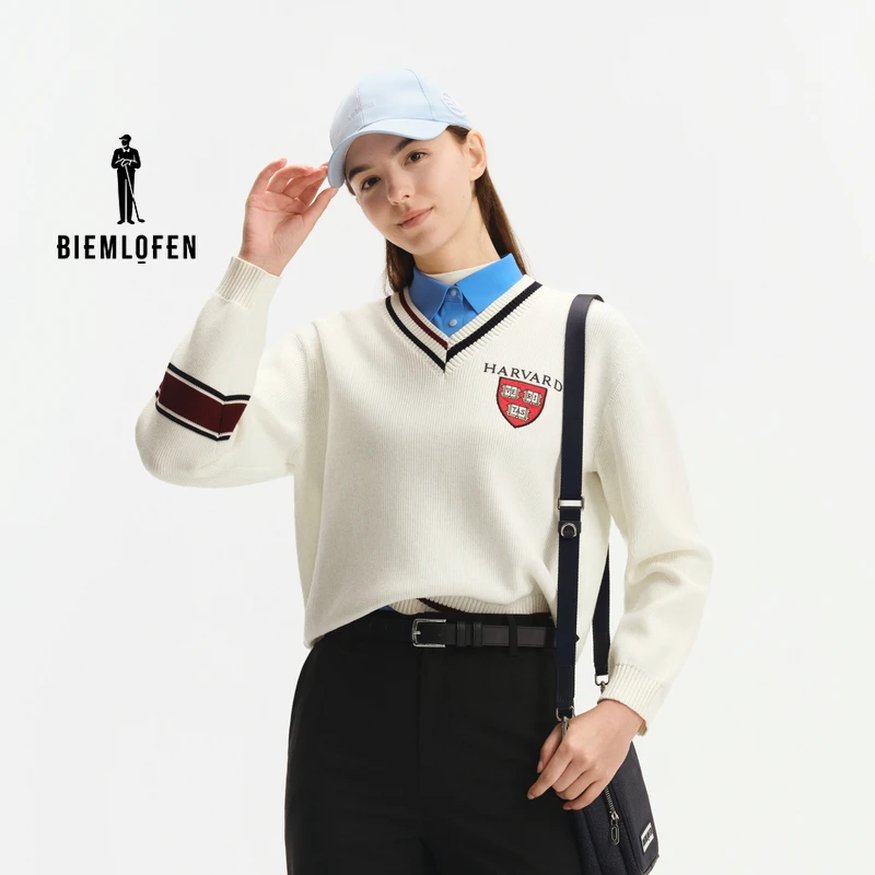 【哈佛联名】比音勒芬高尔夫2025秋新女士时尚休闲百搭长袖针织衫
