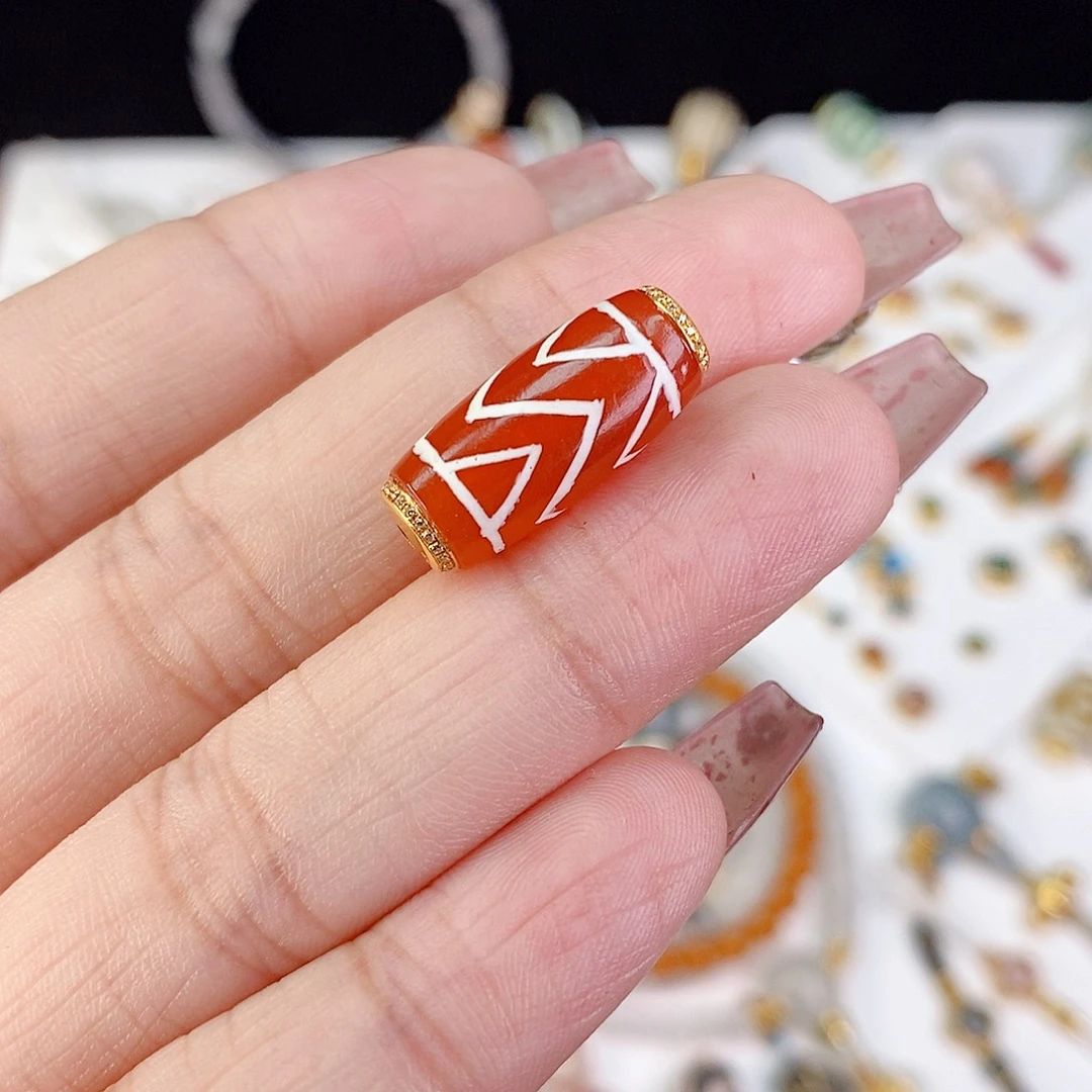 玛瑙/玉髓(覆膜)散珠18k金镶嵌8.7x20.5