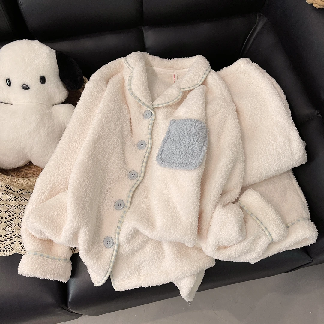 珊瑚绒睡衣女款加绒加厚秋冬季ins风卡通家居服网红套装