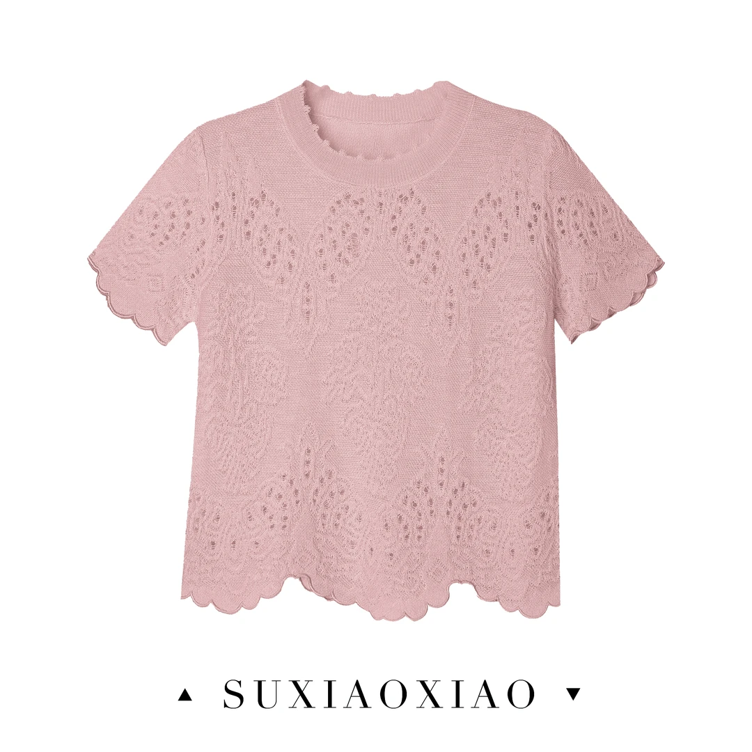 苏晓晓【繁花】立体雕花镂空显瘦短袖上衣25MC1260