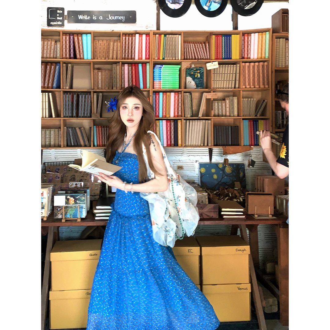 DREAM SEVEN77 高腰碎花吊带夏季连衣裙长款气质宴会晚礼服裙子