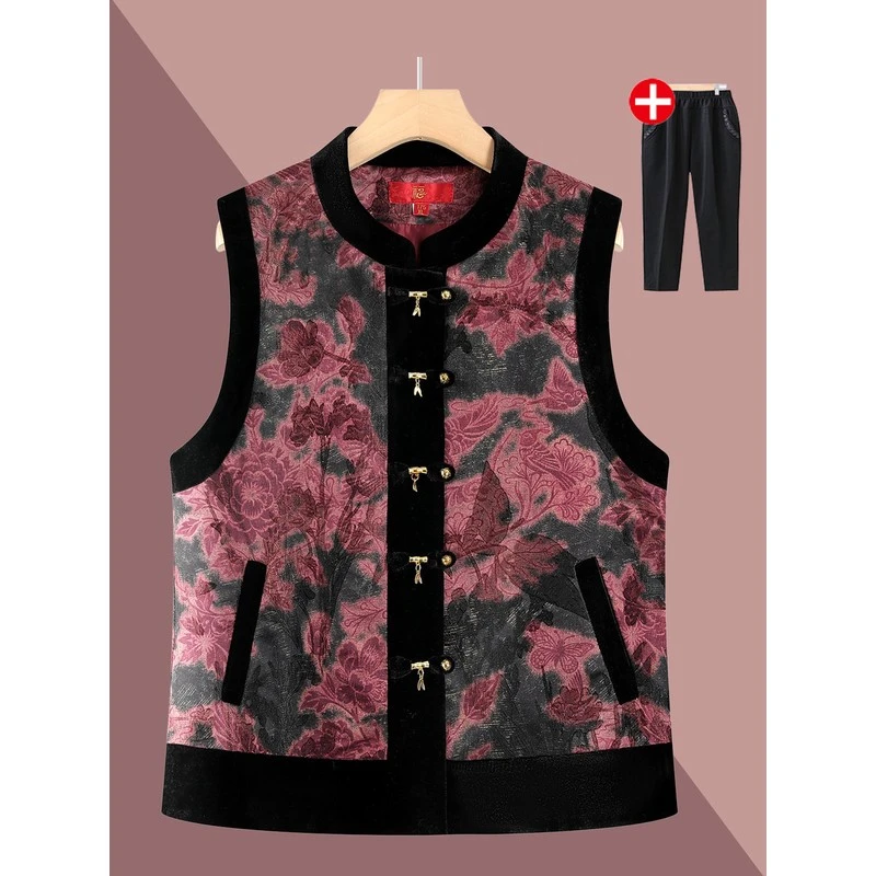 新中式改良唐装马甲上衣老年人女秋季新款复古盘扣马甲奶奶外套女