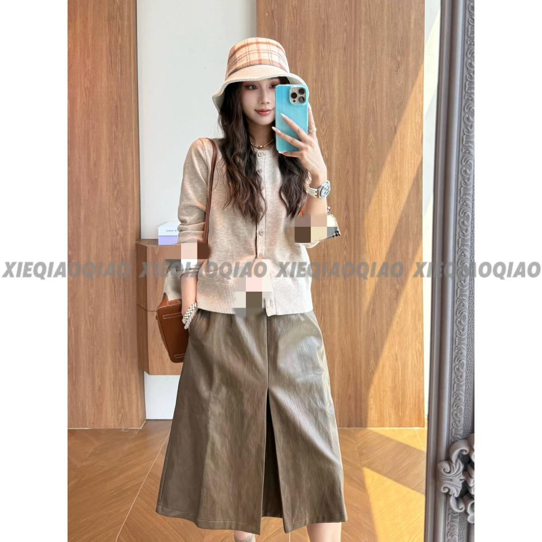 谢荞荞「秋雾行动」羊毛早秋新款假两件拼接格子单排扣长袖针织开衫