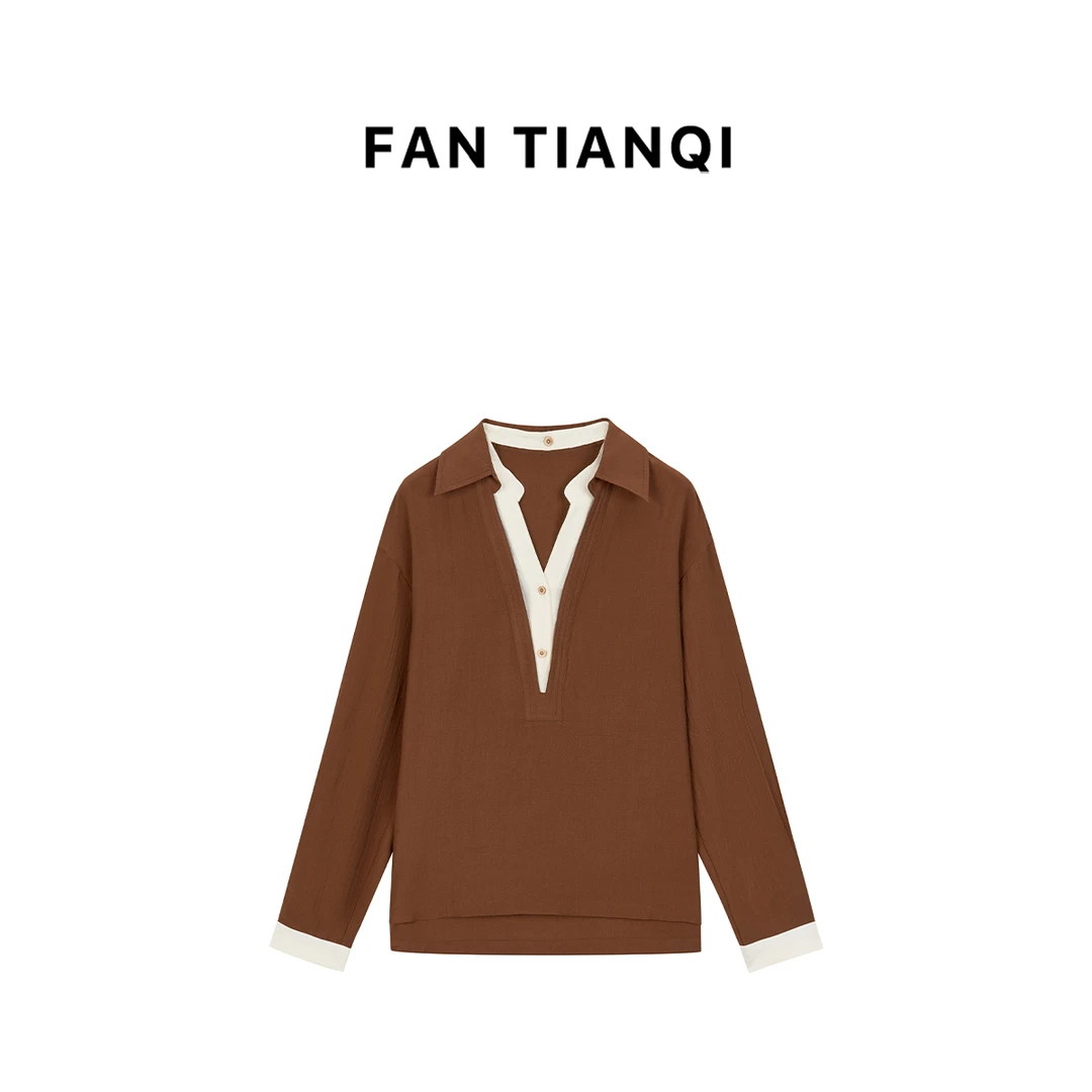 范天奇/FAN TIANQI【春日榛子】假两件撞色春季薄衬衫FYSH51211
