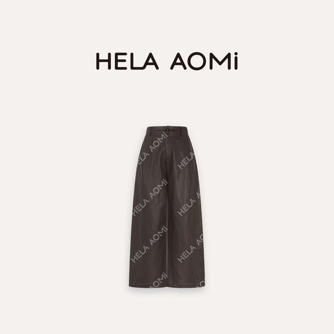 HELA AOMI “超软皮裤”高腰显瘦休闲阔腿皮直筒休闲裤CY5CC61438