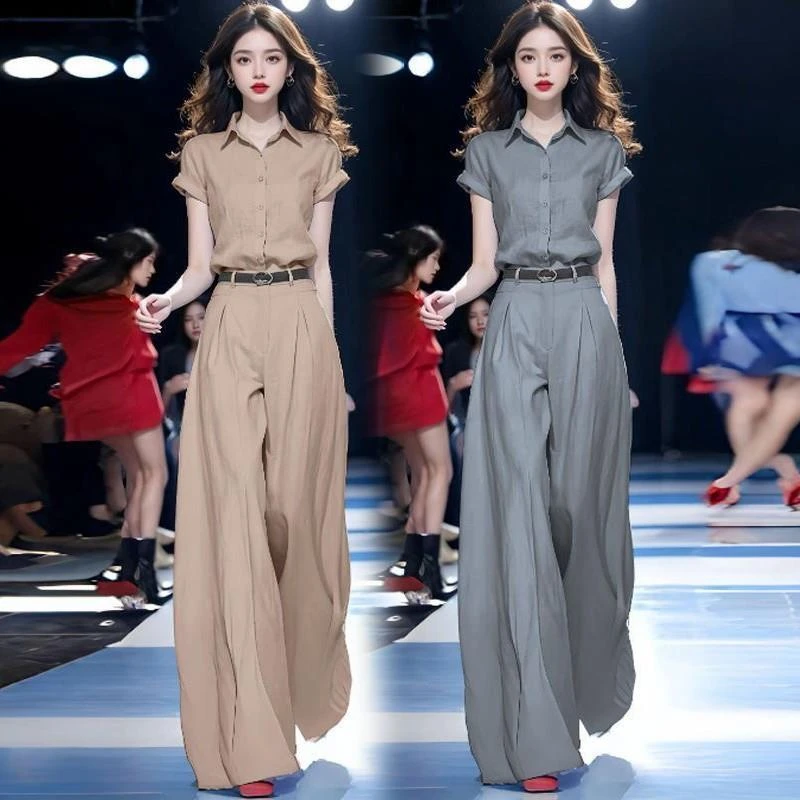 2025夏季套装裤子气质时尚洋气减龄知性风衣服阔腿裤