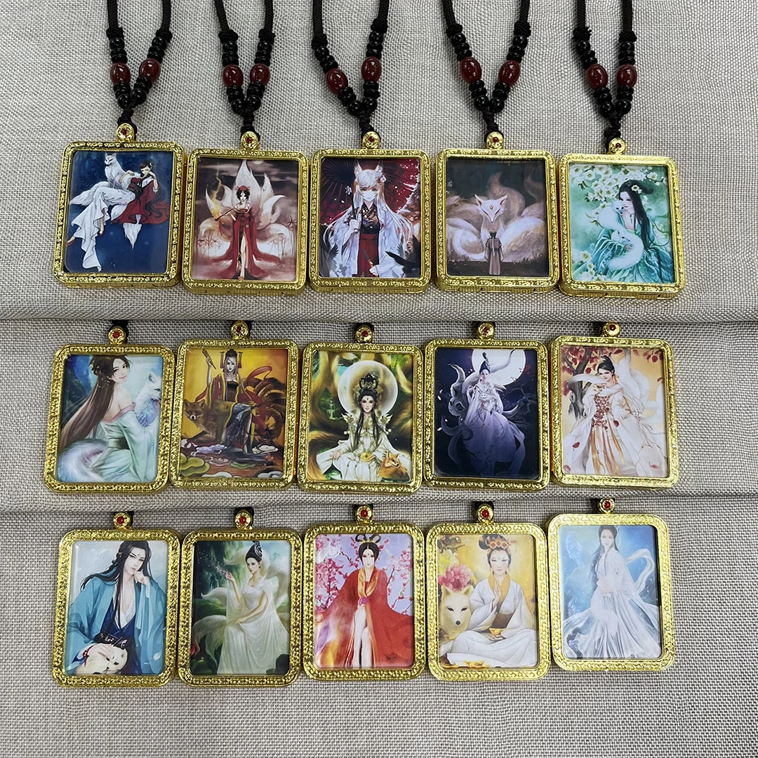 合金项链 永慈厂价大号单面九尾狐唐卡吊坠布艺非手绘网红民饰品