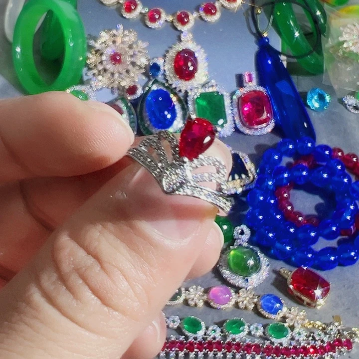 钨金红色蓝色满钻镶嵌