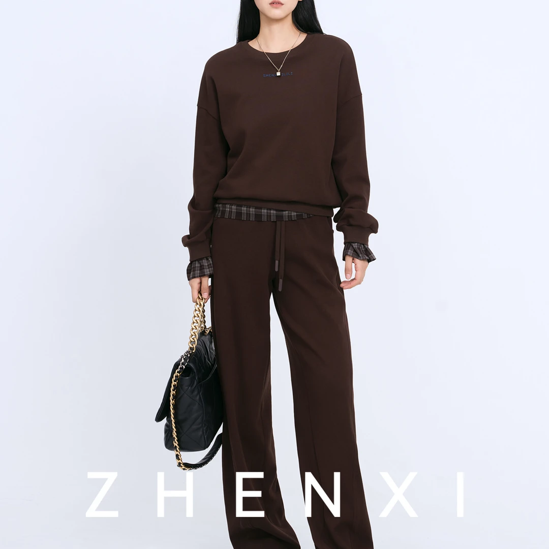 ZHENXI【摩卡长裤】高个子穿搭秋格子拼接潮流宽松休闲裤25QDFZ0264