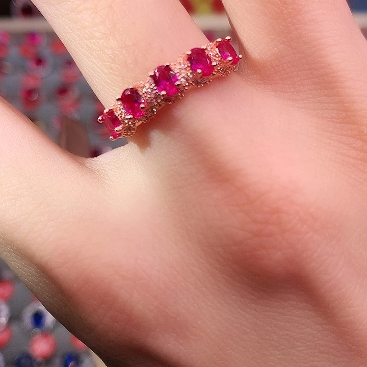 红宝石戒指银S925镶嵌