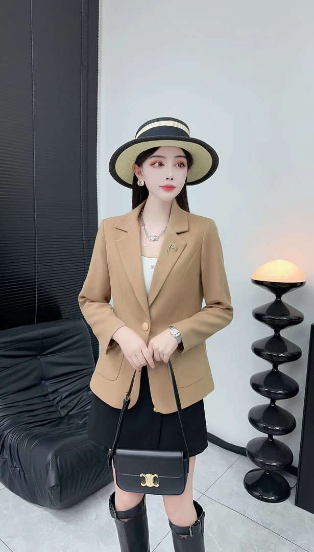 西装袖单排扣时尚长袖常规西装设计师印花女休闲纽扣#816