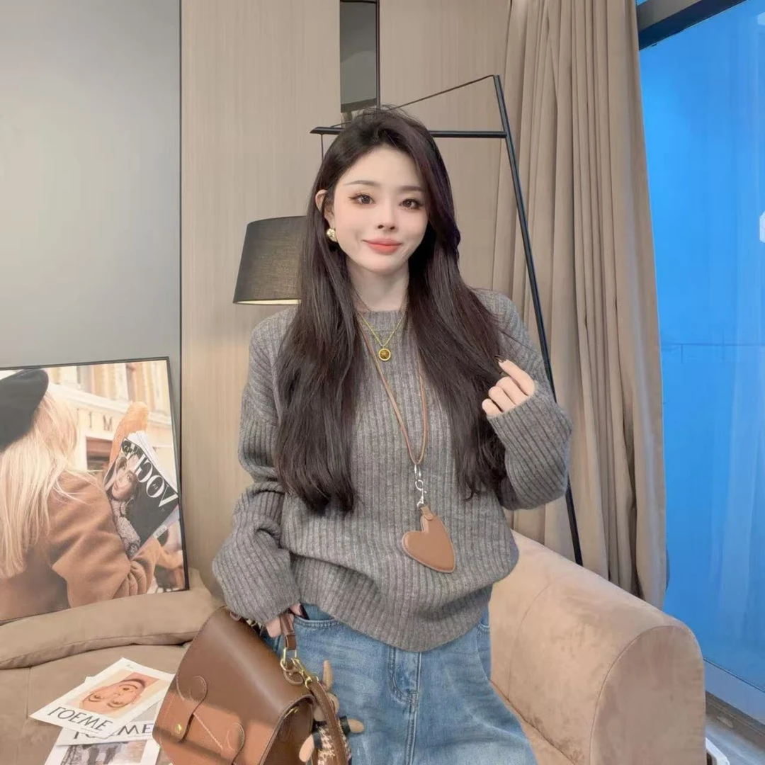 【晓溪服饰】秋冬季新款圆领长袖打底针织衫上衣高级感毛衣6701