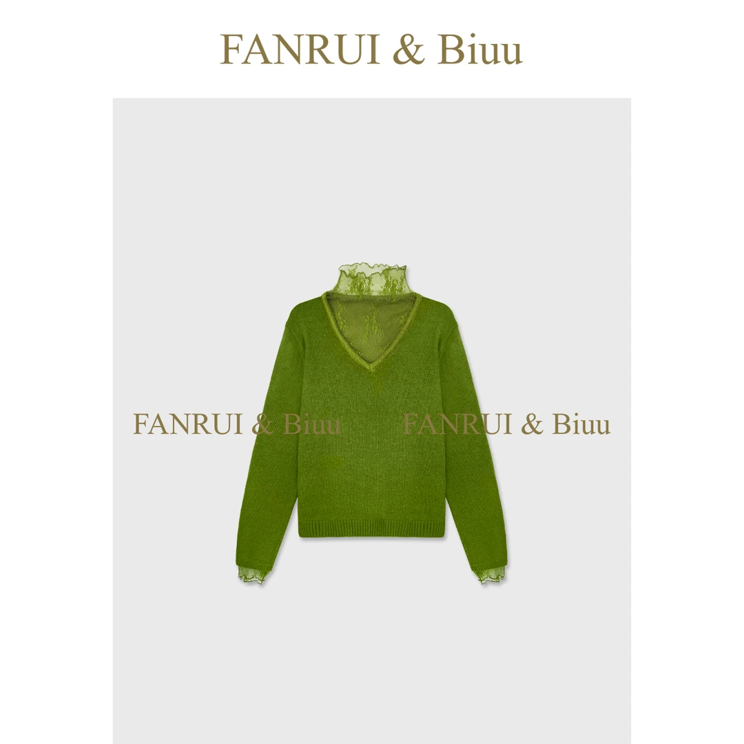 FANRUI/泛芮 「贝贝biuu」兔绒+羊毛钩花蕾丝高领百搭针织衫B18872