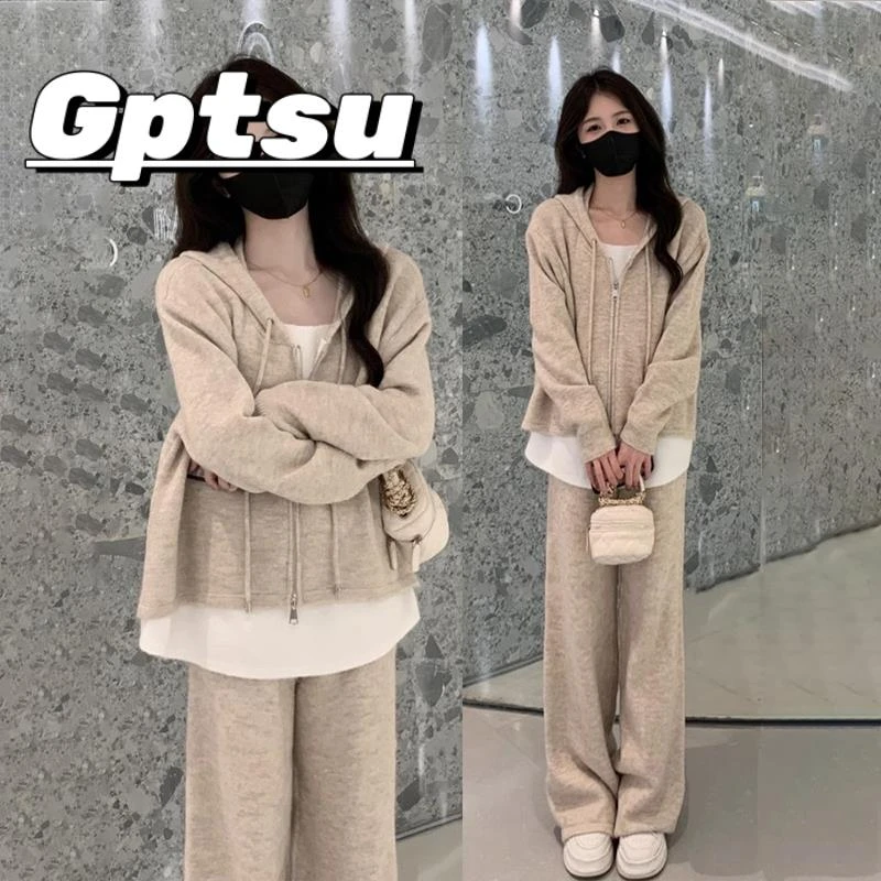 GPTSu休闲时尚连帽运动衫宽松显瘦阔腿裤两件套秋季套装2025新款