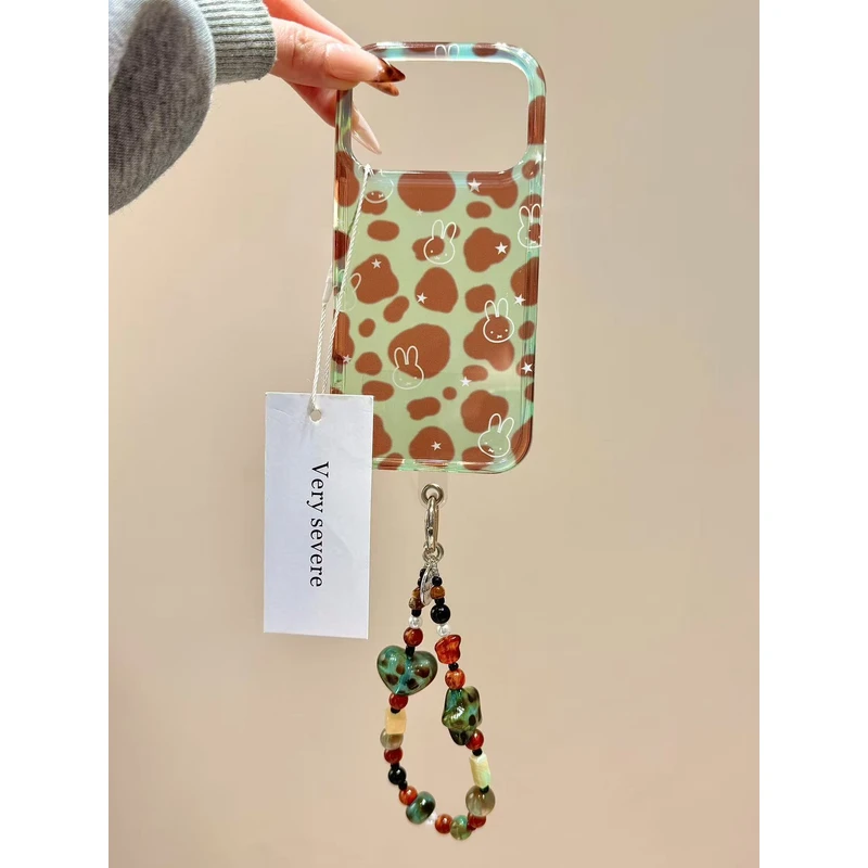 韩风ins透绿豹纹星星兔子链条适用苹果17promax手机壳15iphone16