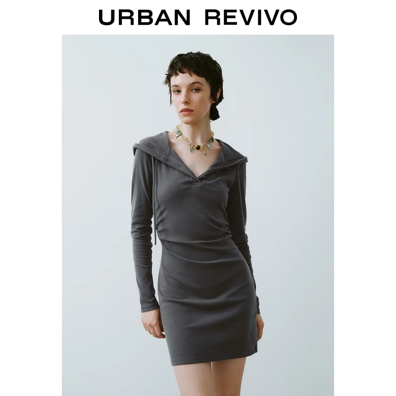UR2026春季新款女装休闲半开襟修身连衣裙UYY750125+