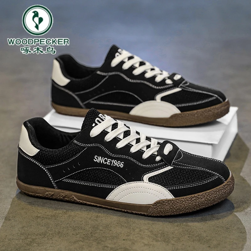 啄木鸟官方正品板鞋男士2025新款透气网面百搭耐磨德训运动休闲鞋