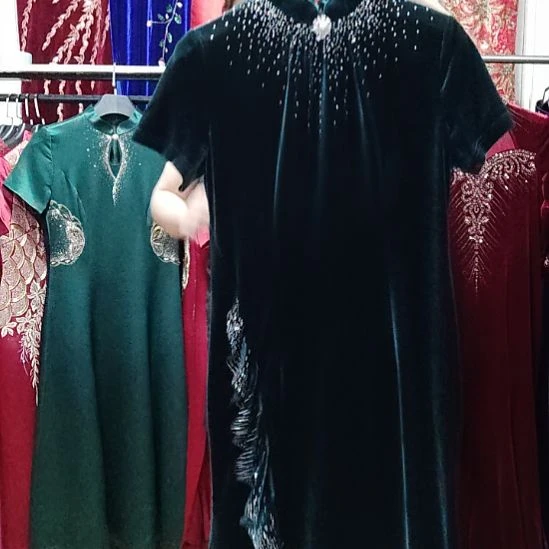 O***服墨绿色金丝绒重工中长鱼尾裙2xl+3xl
