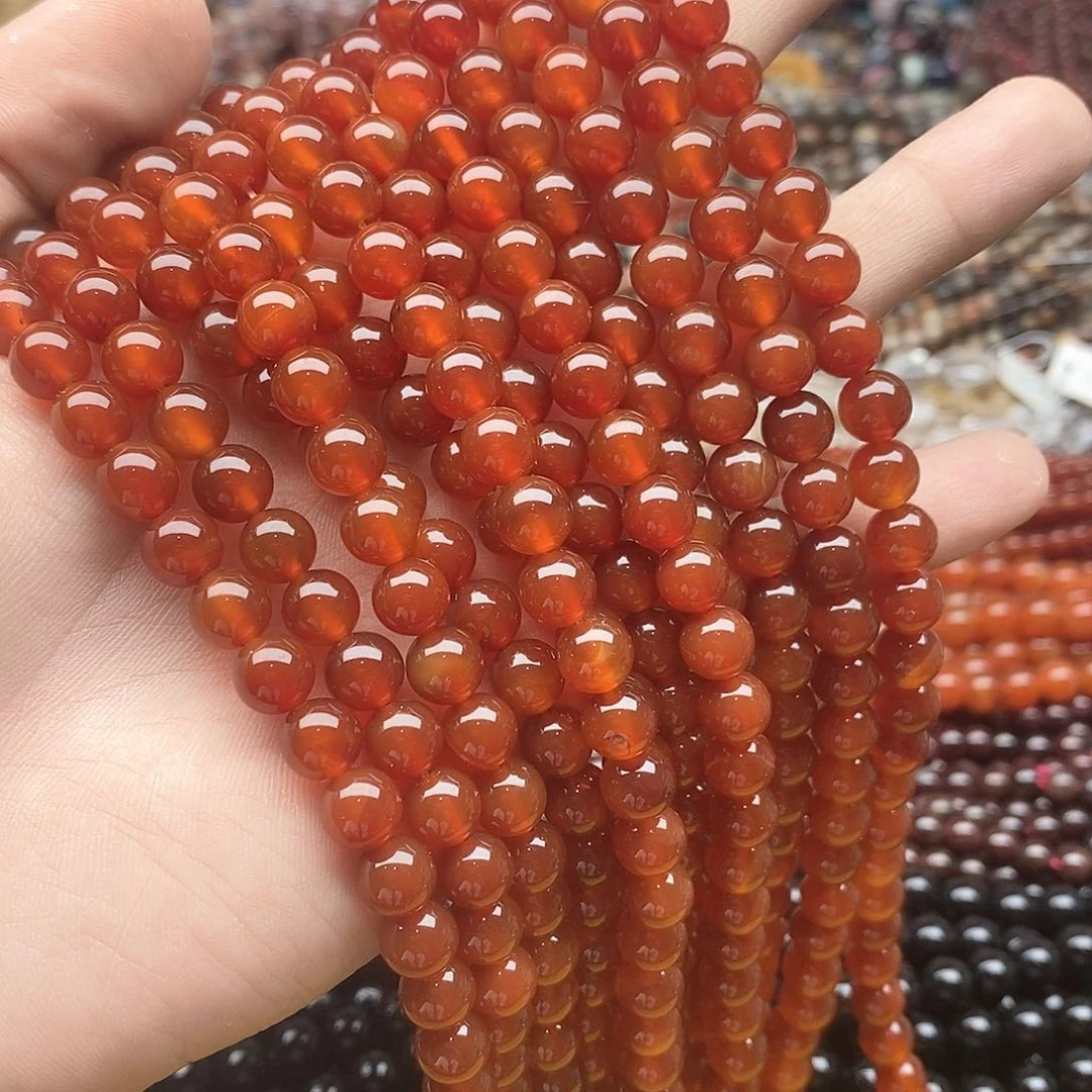 玛瑙/玉髓未镶嵌珠宝半成品一条天然8mm红玛瑙圆珠A级