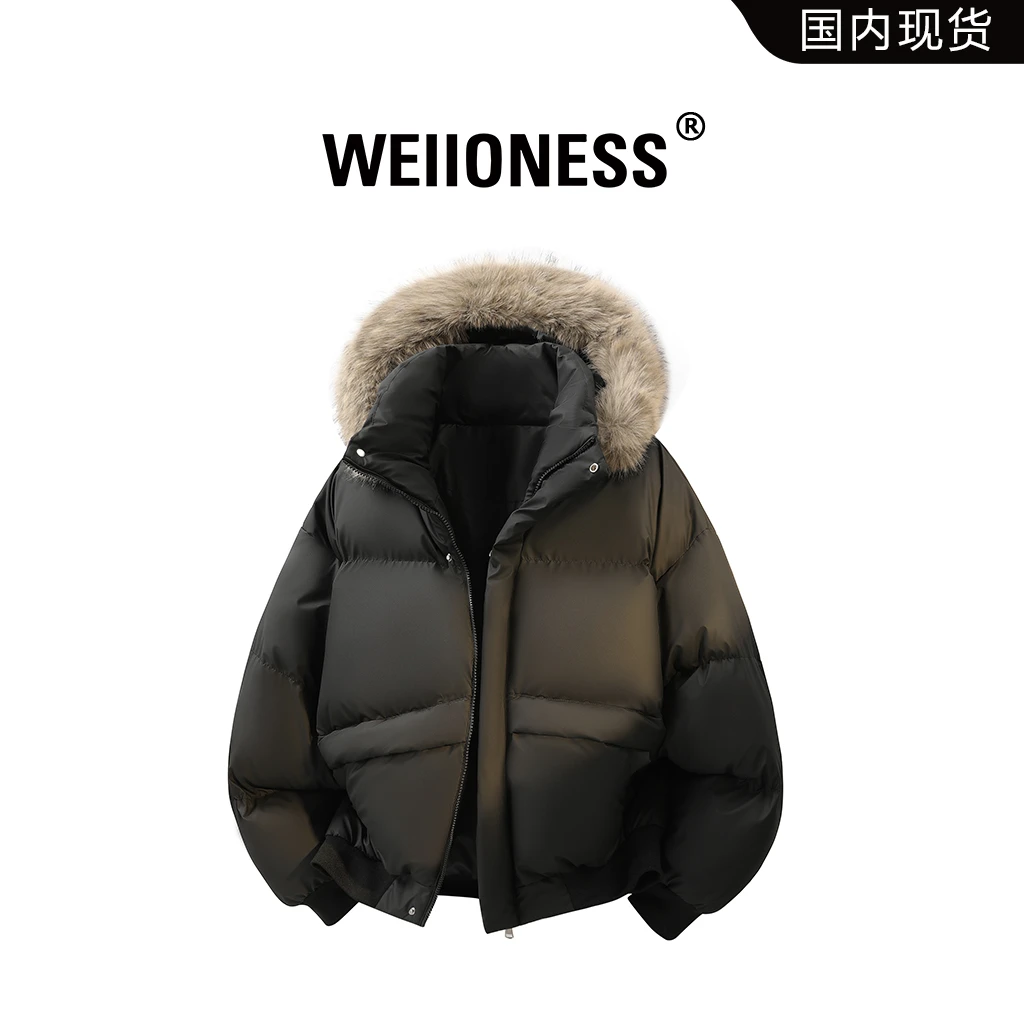 WEIIONESS连帽潮流棉衣男冬季保暖休闲保暖外套宽松时尚男生衣服