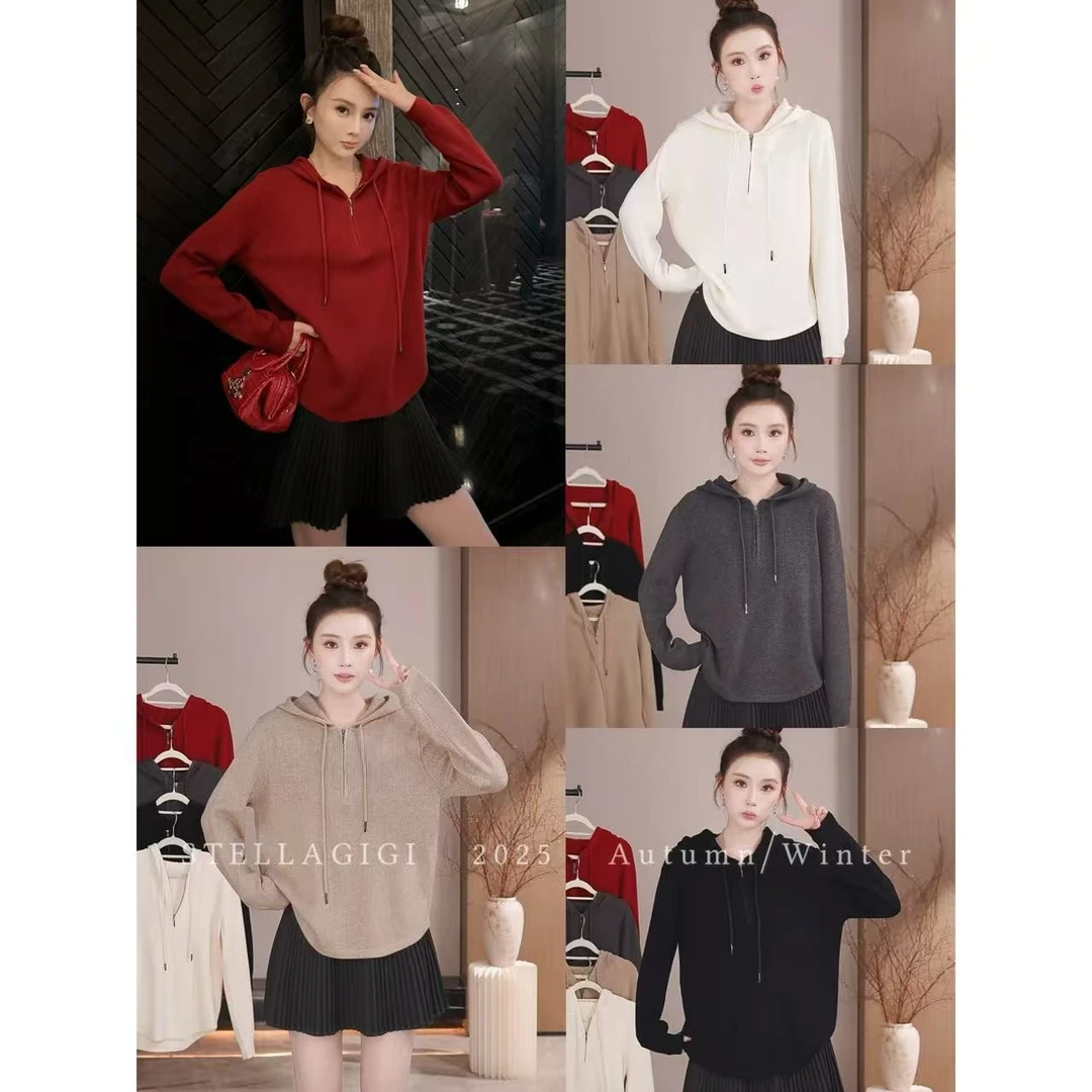SG / 杨依姗 AW秋冬叠穿神器 半拉链连帽针织衫T-20252173