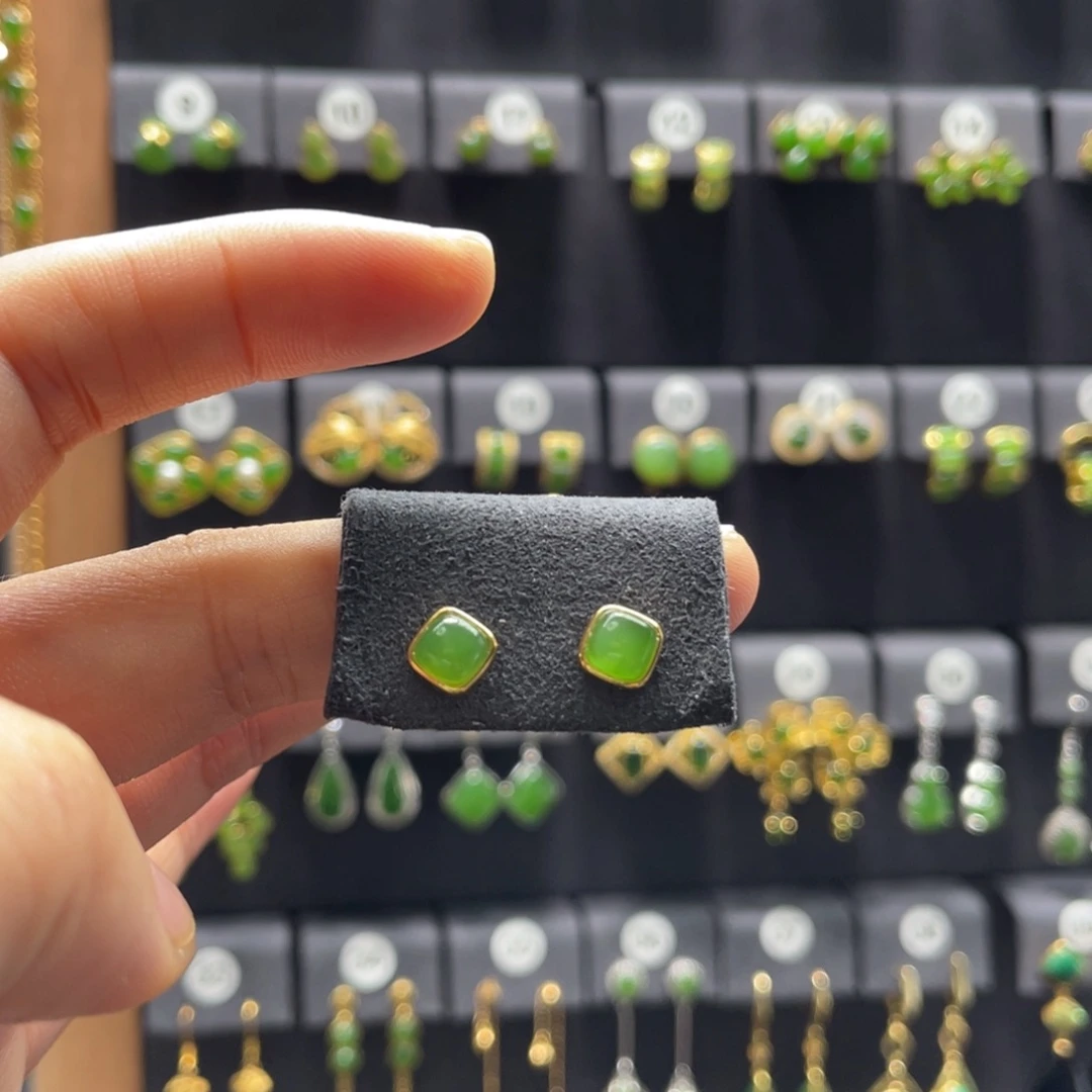 和田玉银S925镶嵌耳饰0520号漏价