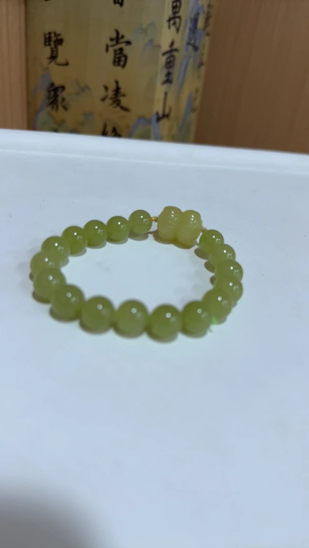 青海黄口并蒂莲18K金手串