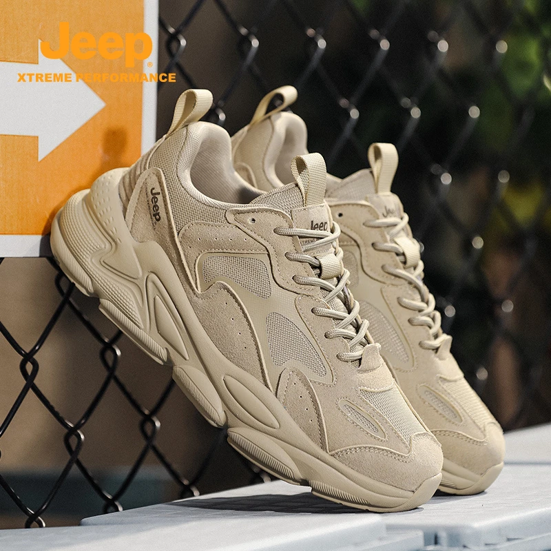 jeep吉普春季男鞋低帮潮流老爹鞋男式户外运动透气防滑轻便潮鞋