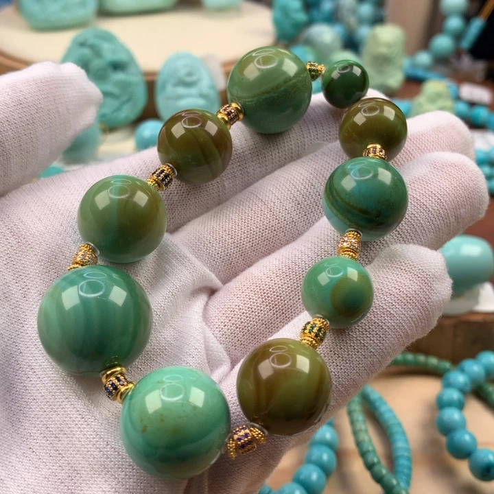 绿松石18K金镶嵌珠宝奇石精品水波纹