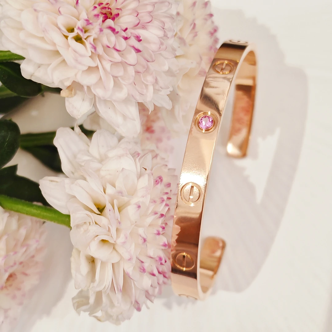 99新 Cartier/卡地亚 粉蓝宝开口镯/K玫/#18