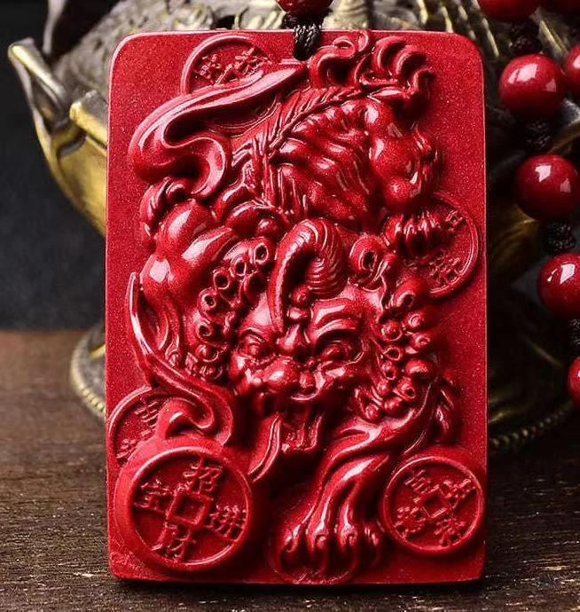 含辰砂工艺品朱砂皮丘方牌吊坠男女挂件饰品礼物