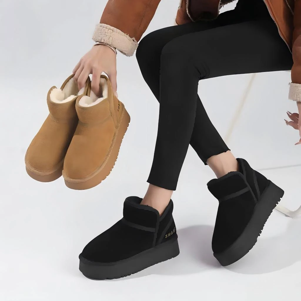 B门店7&9/9！热力雪地靴」牛反绒皮羊毛保暖御寒厚底短靴女鞋C24753