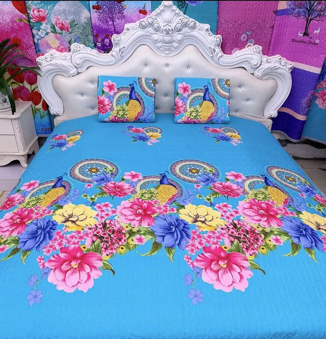 【紫发财树/孔雀】四季通用床盖三层加厚双面可铺可盖盖毯绗缝夹棉