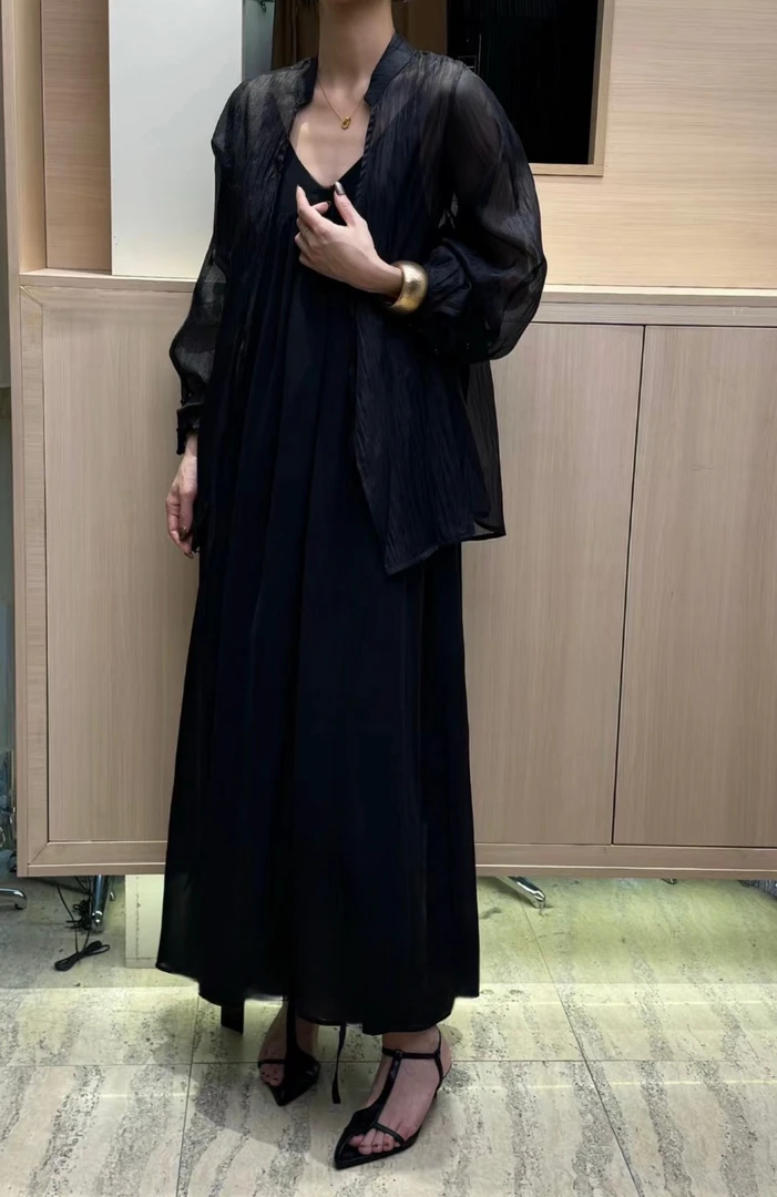 （珊瑚海）套装防晒开衫薄纱新中式轻国风衬衫➕醋酸吊带轻奢高级感