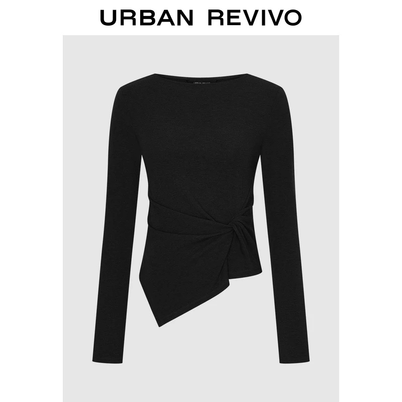 UR2026春季新款女装简约气质不规则扭结长袖T恤UWM450213