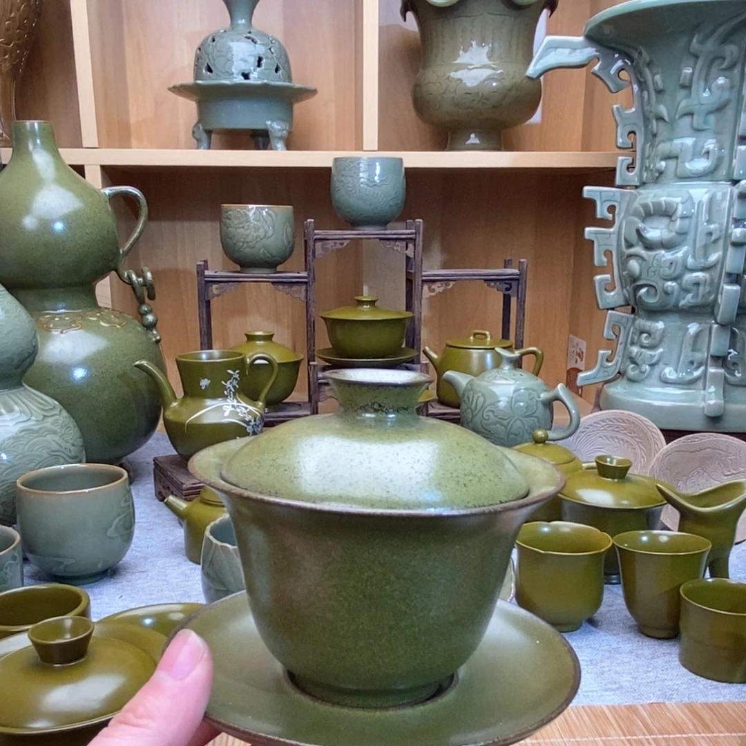 陶瓷茶叶末釉三才盖碗福利哈哈哈