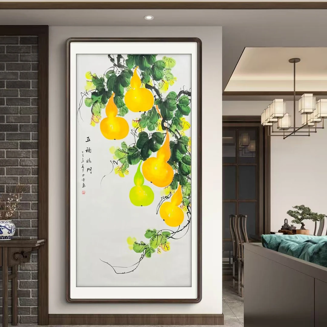 《五福临门》纯手绘葫芦书画福禄图玄关餐厅茶室挂画
