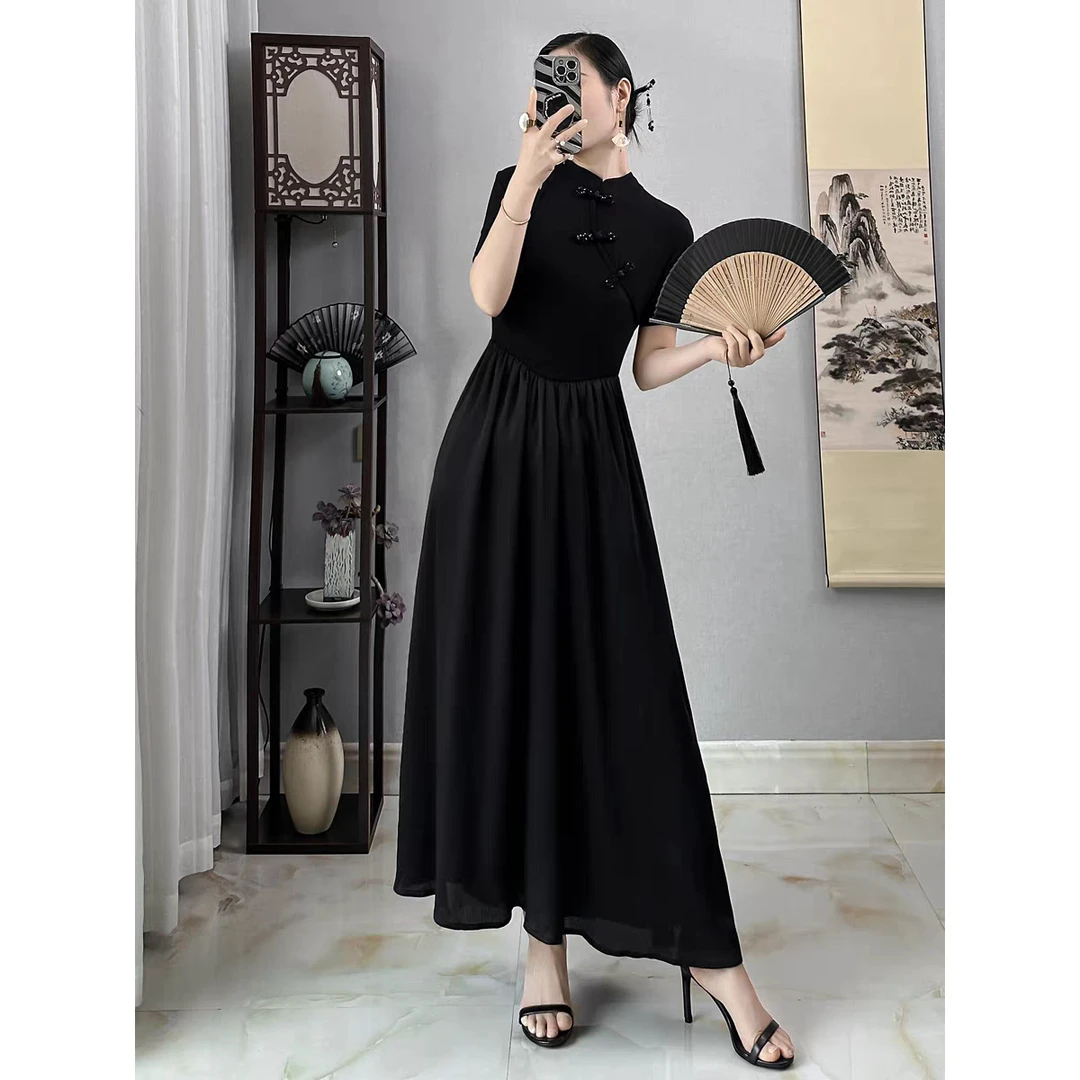 【RG6017】2025年新款百搭休闲时尚新中式高级设计感显瘦小众连衣裙