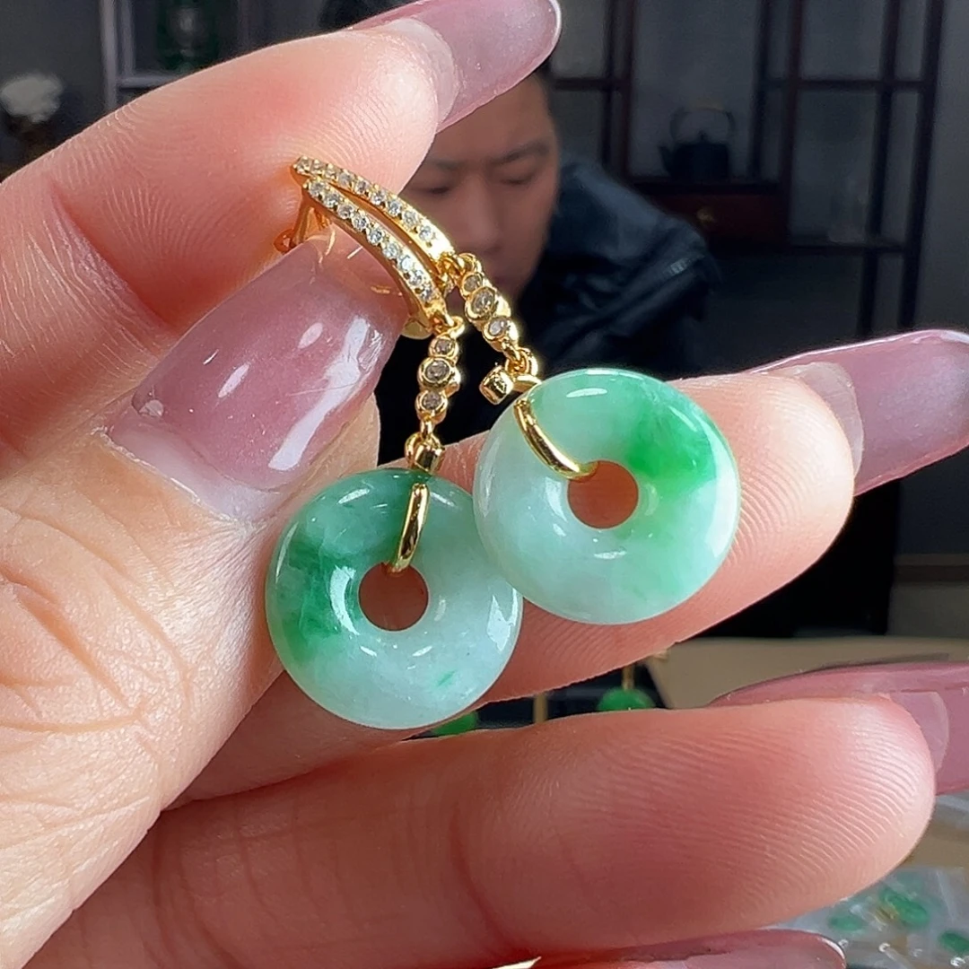 翡翠银S925镶嵌耳饰耳环26