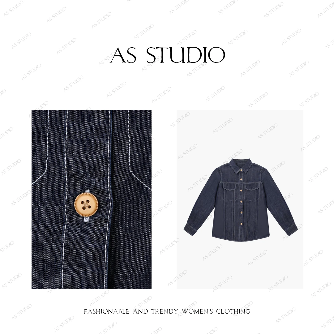 【AS线牛】25新经典复古文艺范明线假口袋牛仔衬衫AS25CCS3576