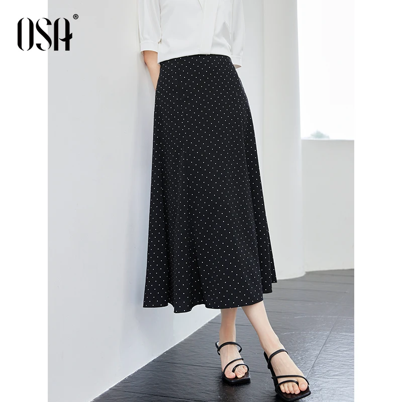 OSA/欧莎 鱼尾裙女夏季U系优雅中长款雪纺半身裙S125B51002