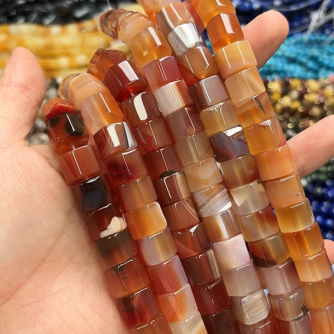 玛瑙/玉髓未镶嵌珠宝半成品卡14飘花红玛大柱短条